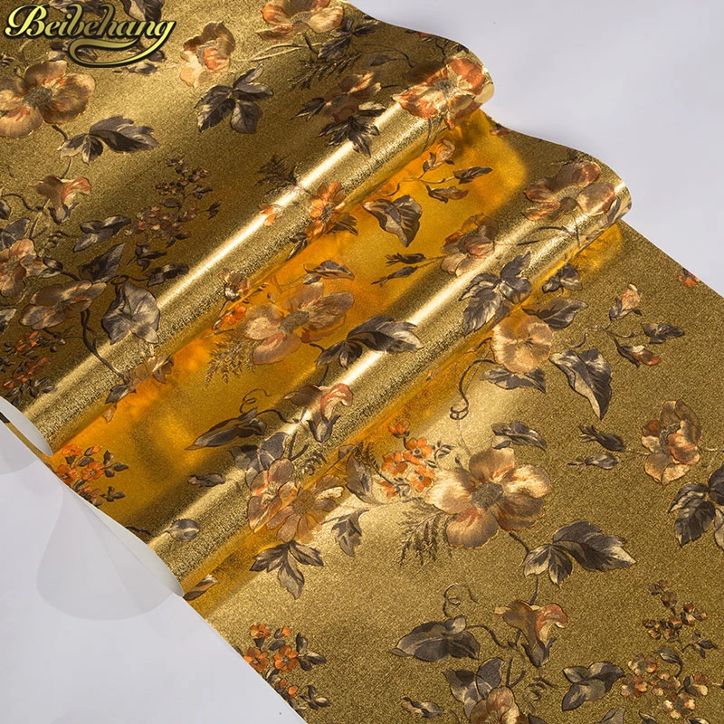

beibehang embossed feature background wall wallpaper for living room ceiling papel de parede 3d Floral gold foil wallpaper gold