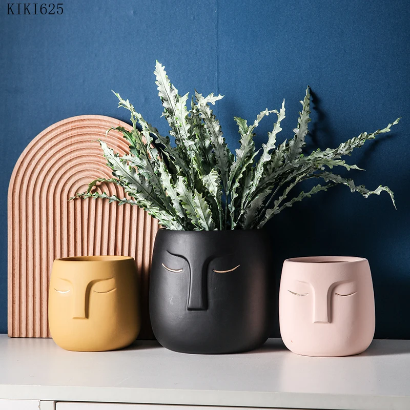 Desktop Ornaments Abstract Character Flower Pot Hydroponic Vase Ceramic Face Head Flower Pot Vase Cactus Plant Potted Home Decor