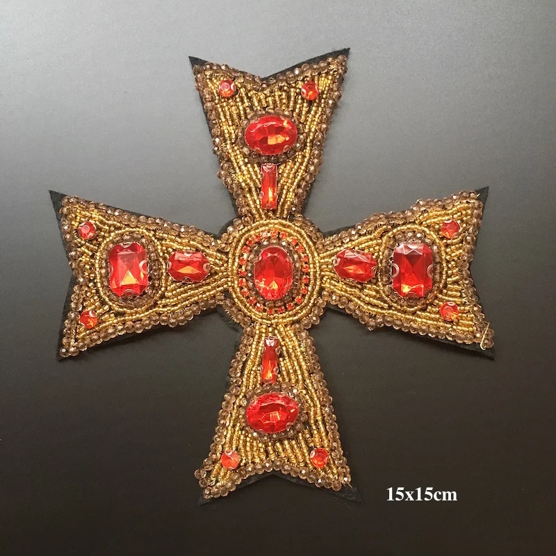 Большой крест ручной работы фотоэлемент для шитья одежды нашивки из бисера