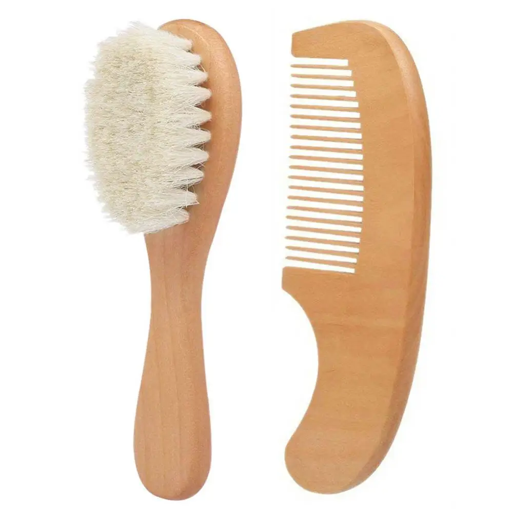 

2Pcs/Set Wooden Baby Safety Comb Woolen Hair Brush Care Massage Grooming Tool