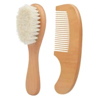 2pcsset wooden baby safety comb woolen hair brush care massage grooming tool