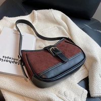 retro contrast small underarm bag for women 2021 pu leather winter designer brand personality shoulder handbag purses
