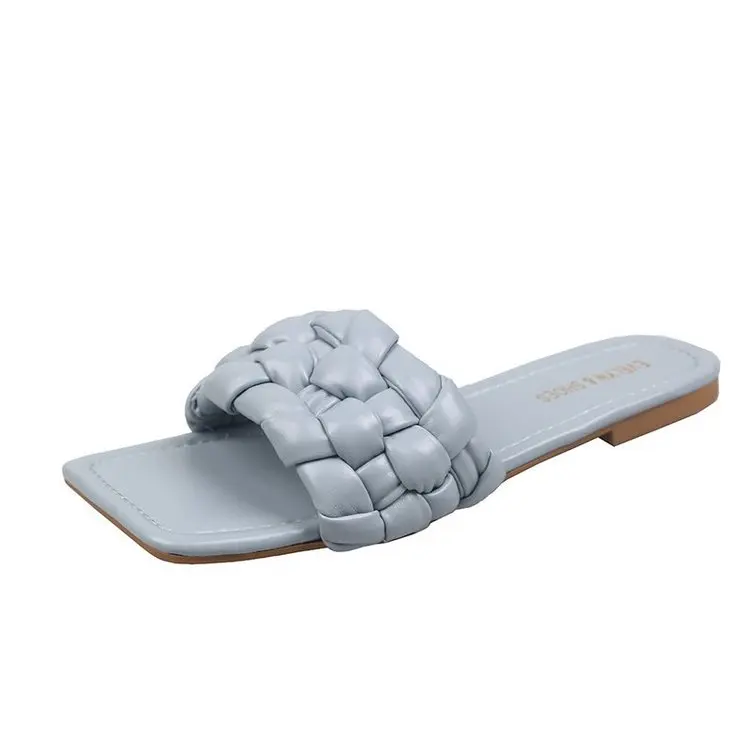 

Flat Shoes Female Slippers Casual Slides Summer Clogs Woman Pantofle Luxury Beach 2021 Rome Rubber Basic PU Fashion Flat Shoes F