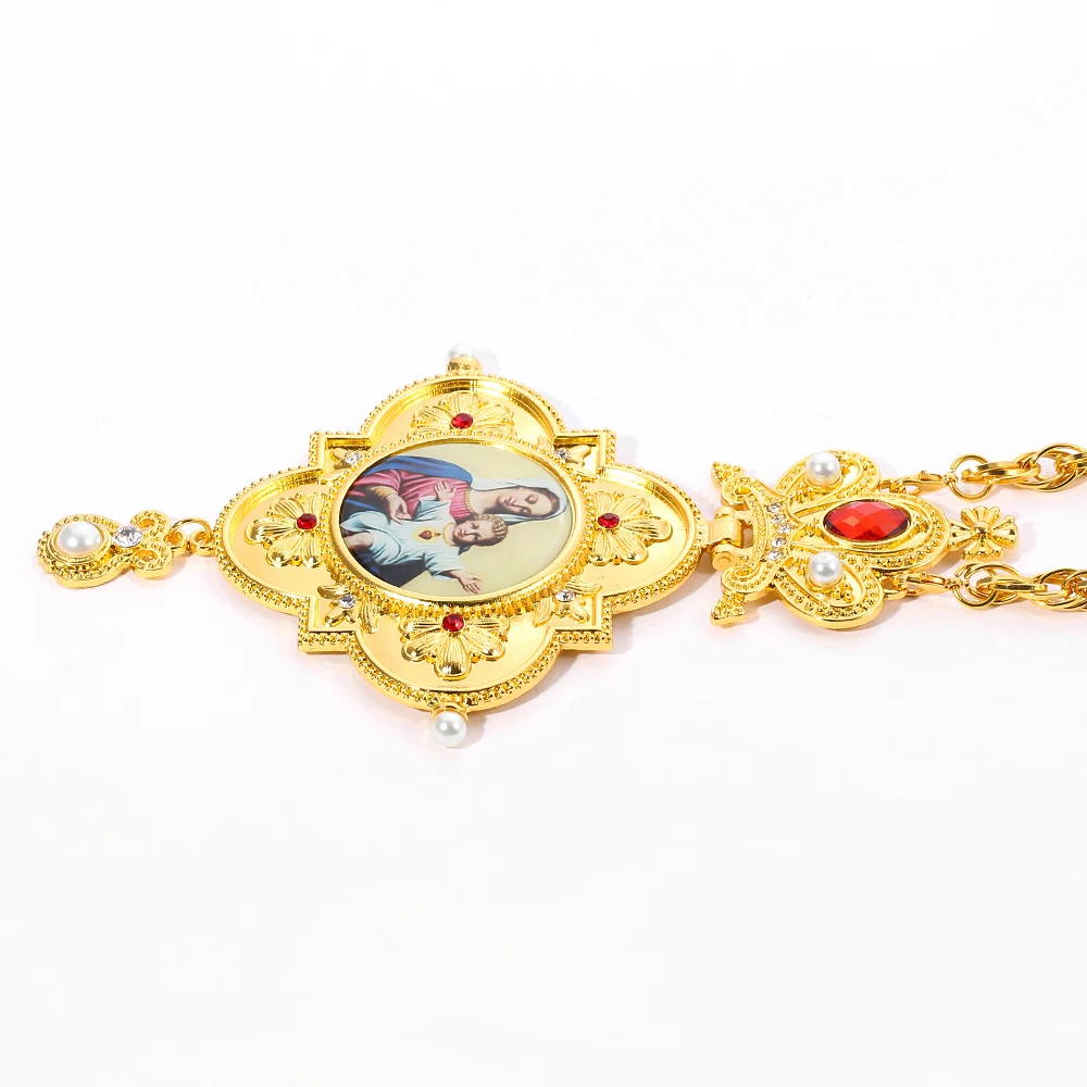 Virgin Mary Jesus Pectoral Cross Orthodox Crucifix Long Pendants Gold Religious Pastor Prayer Jewelry |