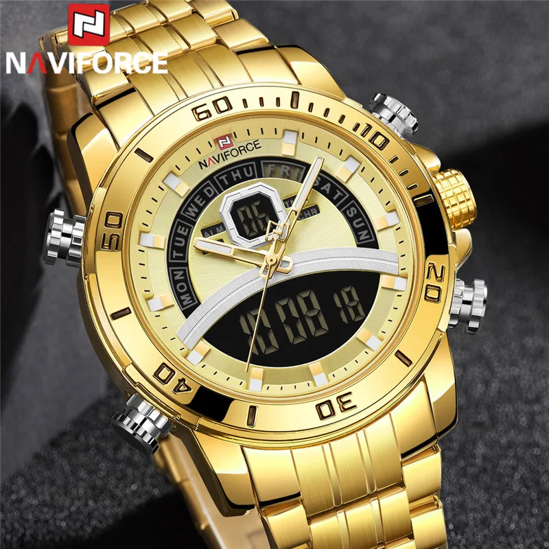 NAVIFORCE часы Для мужчин лучший бренд роскошные золотые Нержавеющая сталь