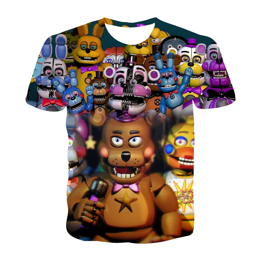 

2021 Summer Boy's Clothes Classic Game Anime Freddy Five Nights Theme T-shirt 3D Printing Girl T-shirt FNAF Fun Street Clothing