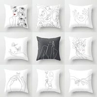 2022 popular square portrait pillowcase black and white printing household pillow case sofa cushion covers autumn decor cover