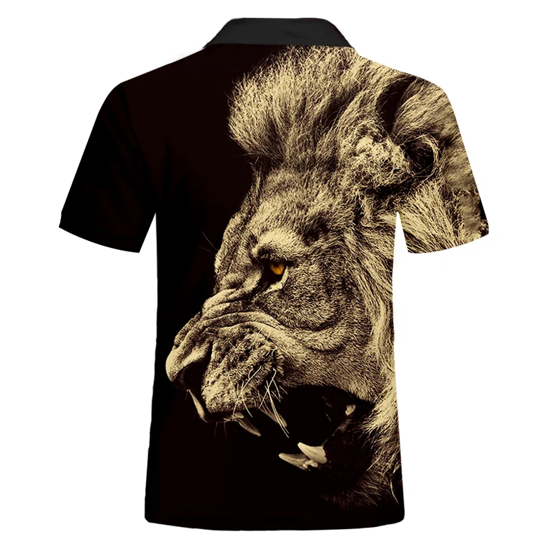 

CJLM US Size Summer Polo Shirt 3d Lion Print T-shirt Hip-hop Fashion Short Sleeve Gold Polo Shirt Cool Short Sleeve Top 5XL