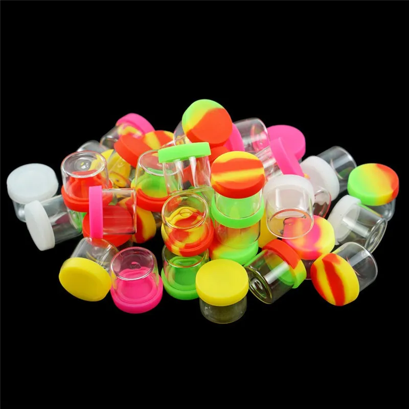 

10pcs Pack 6ml Glass Container With Silcone Lid WaX Jar Non-stick Dab Container For Creams Wax Oil Portable Storage Tank