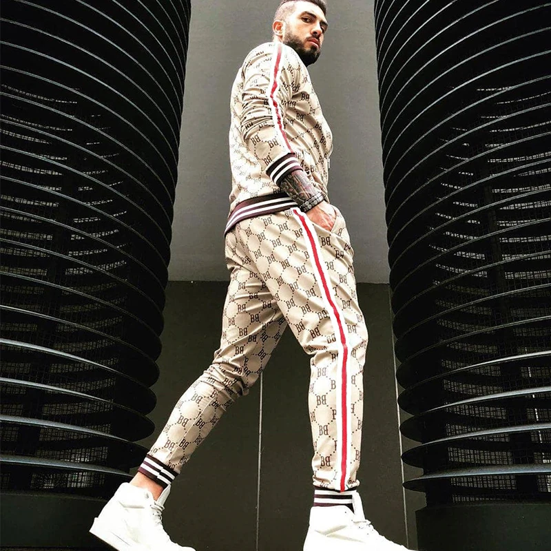 

Fashion New Gentleman Suit Jacket +Pants Flower Plaid Sports Tracksuit High Quality 3D Printing Zipper Two-piece Men's Set Spots