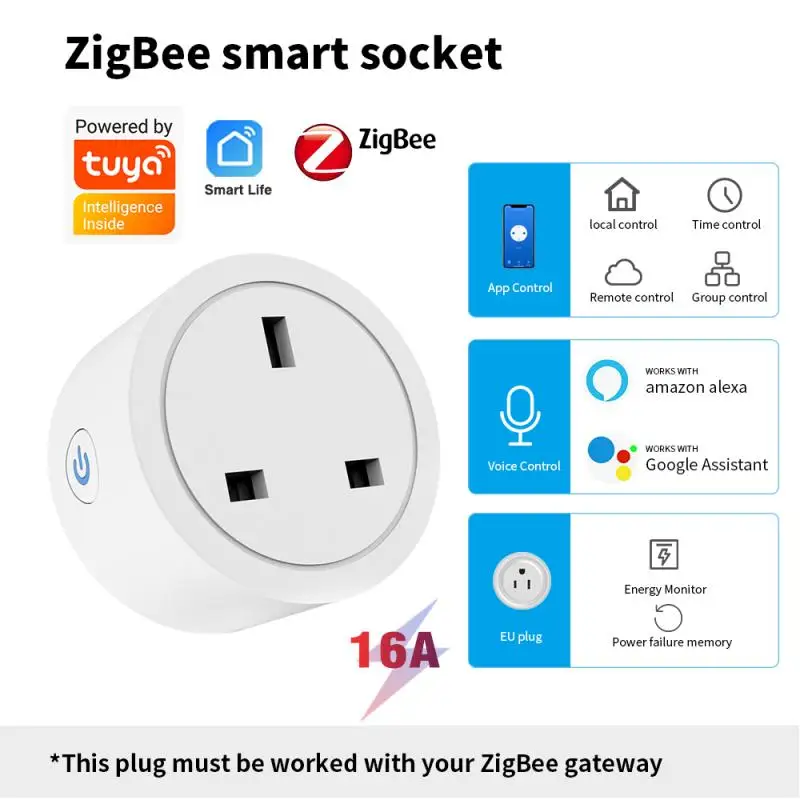 

Tuya ZigBee smart WiFi Smart Plug 16A Adapter Wireless Remote Voice Control Power Monitor Timer Socket for Google Home Alexa
