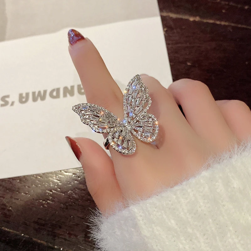 aliexpress - New design fashion jewelry opening high-grade copper inlaid zircon butterfly ring luxury shiny cocktail party ring for women