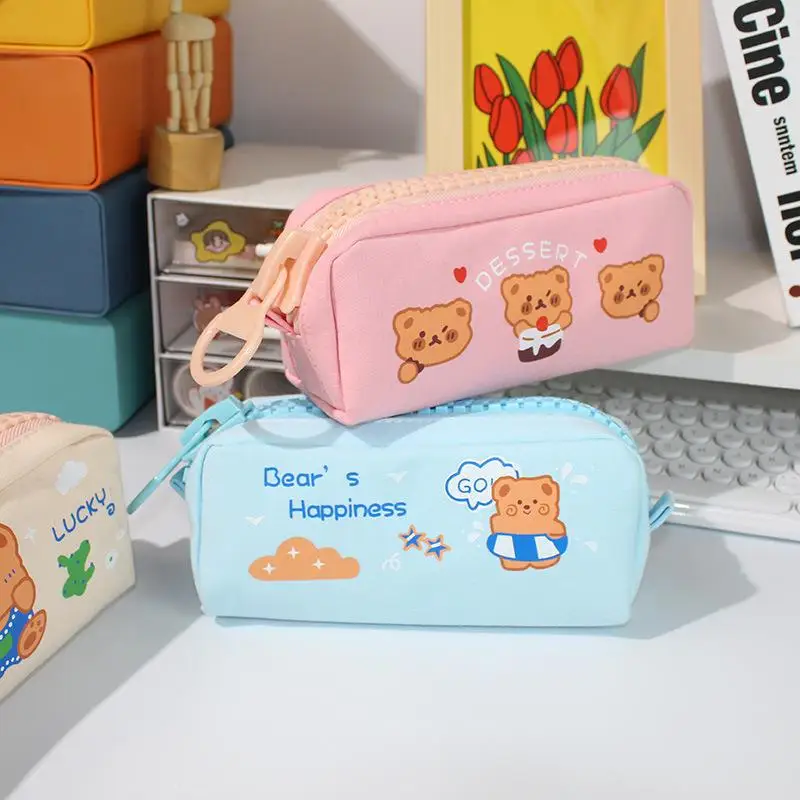 

Large Capacity Large Zipper Canvas Pencil Bag Kawaii Simple Pencil Bag Cartoon Stationery Box School Supplies Many Color Gifts