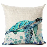 watercolor painting ocean cushion cover mediterranean blue sea turtle printed faux linen decorative pillows case office chiar