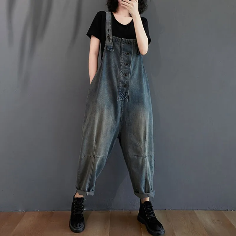 Женский джинсовый комбинезон осенний винтажный Повседневный свободный S1773 2020