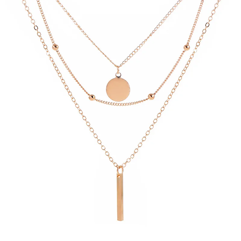 

Fashion Jewelry Multilayer Clavicle Chain Necklace Classic Geometric Sequins Bead Pendant Necklaces for Women Accessories XL853
