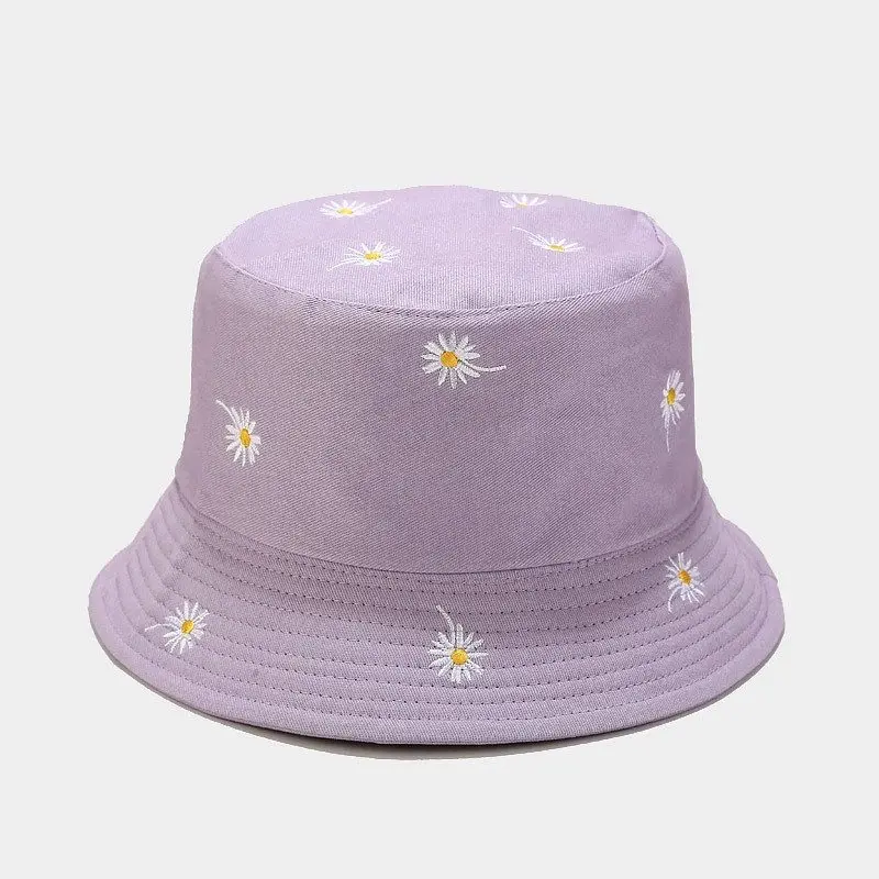 

Small daisy embroidery double-sided fisherman's cap for women's autumn outdoor sunscreen hat for lovers