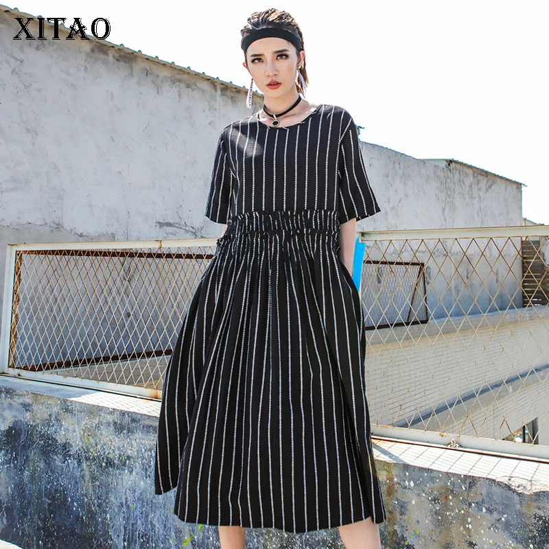 Женское платье миди в полоску с карманами|Женские платья| |