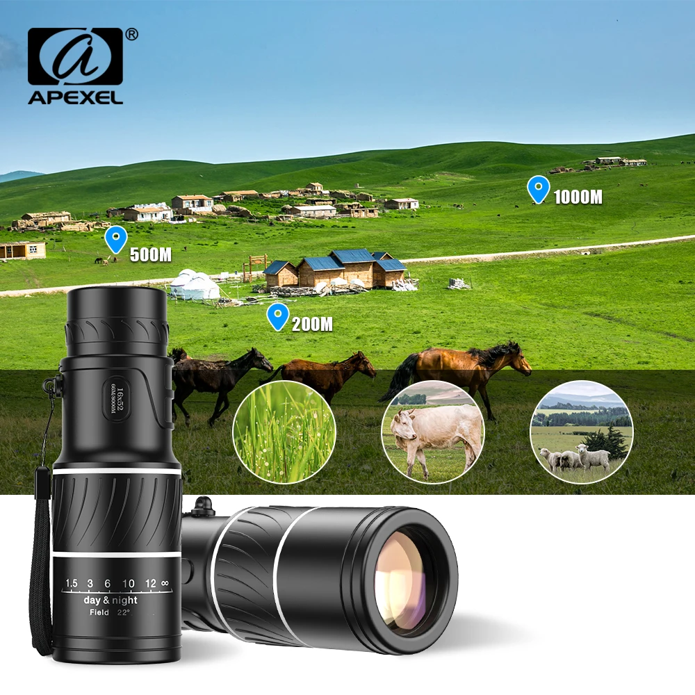 

APEXEL Monocular Binoculars 16x52 BAK4 Prism Focus Zoom Lens Optical Low Light Professional Telescope For Tourism Camping