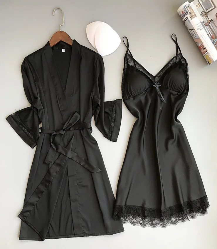 

Buy 2021 new pajama skirt women with chest cushion sling skirt ice silk sexy pajamas homewear set spring and summer