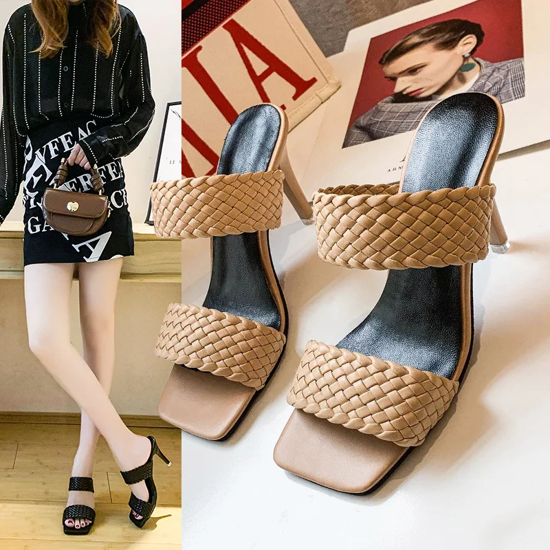 

2021 Stiletto High Heel Sandals Square Toe PU Slingback Sandals For Women Party Shoes Shoes Elegant Pumps Shoes