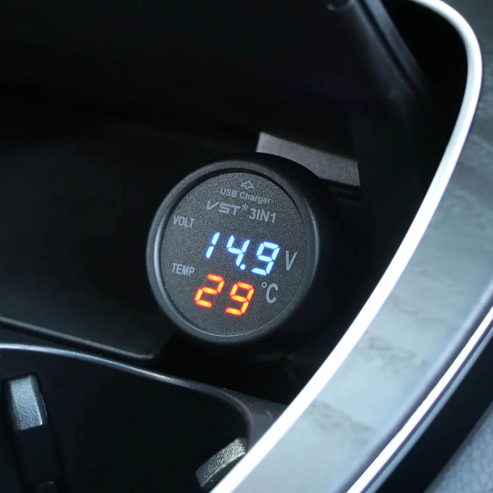 3 в 1 цифровой светодиодный вольтметр для автомобиля термометр автомобильное