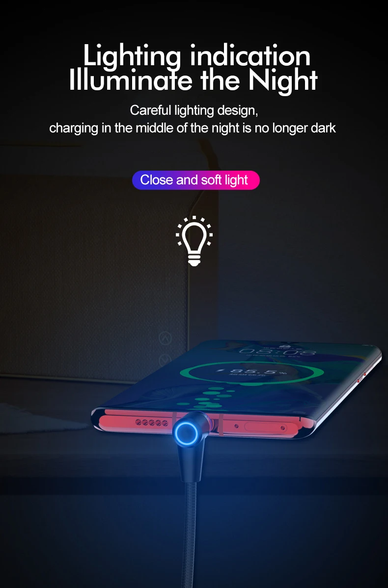 Baseuer QC 3,0 3A локоть l-образный Магнитный кабель Micro usb type C для Xiaomi Redmi; Huawei samsung магнит для iPhone 90 градусов