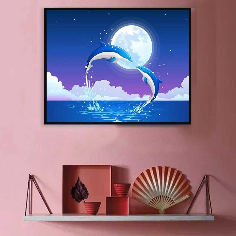 Лучший 5D DIY Алмазная картина дельфины Полный Круглый Алмазная мозаика животные алмазные иконы искусство Алмазный Набор для вышивания Стразы ручной