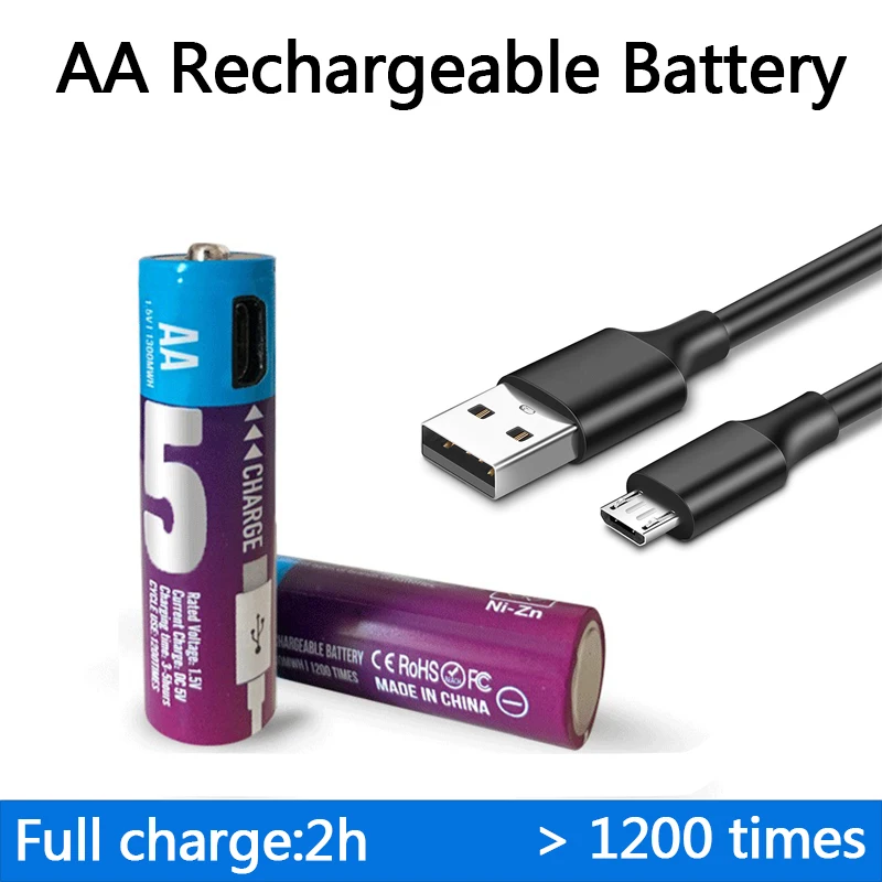 Аккумуляторная батарея 1 5 в AA 1200 циклов USB никель-цинковая быстрая зарядка с