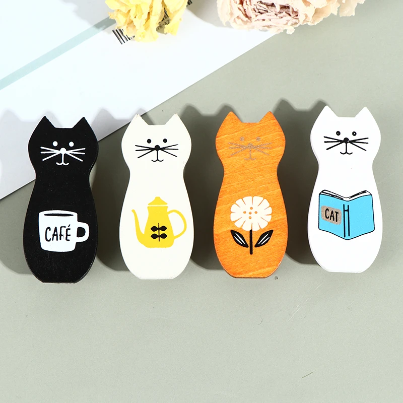 

4 шт креативные Kawaii Cat Мини для декорирования вестибюлей Плетеный абажур из натурального дерева фото зажимы Pegs