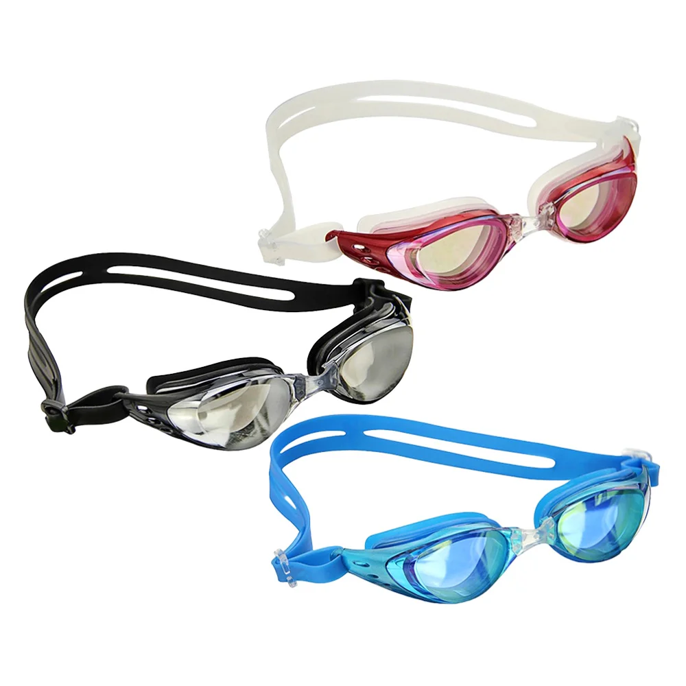 

3PCS Leacco DL603 Adjustable Unisex Adult Non-Fogging Anti-UV Swimming Goggles Swim Glasses (Lake Blue, Black, Red)