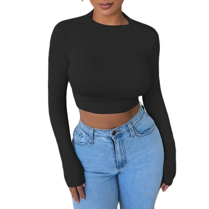 Новое поступление Женская Облегающая рубашка эластичные укороченные топы