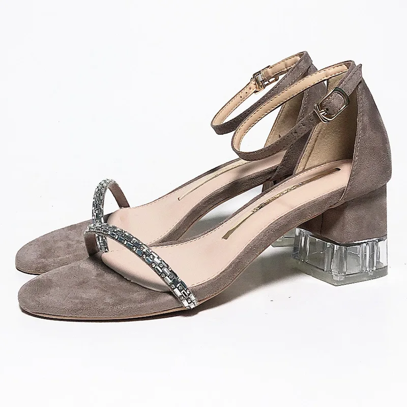

Velvet Shoes Sandals Straps Summer Heels Suit Female Beige Suede Ankle Fashion Sexy Spring Girls Black Buckle 2021 High Elastic