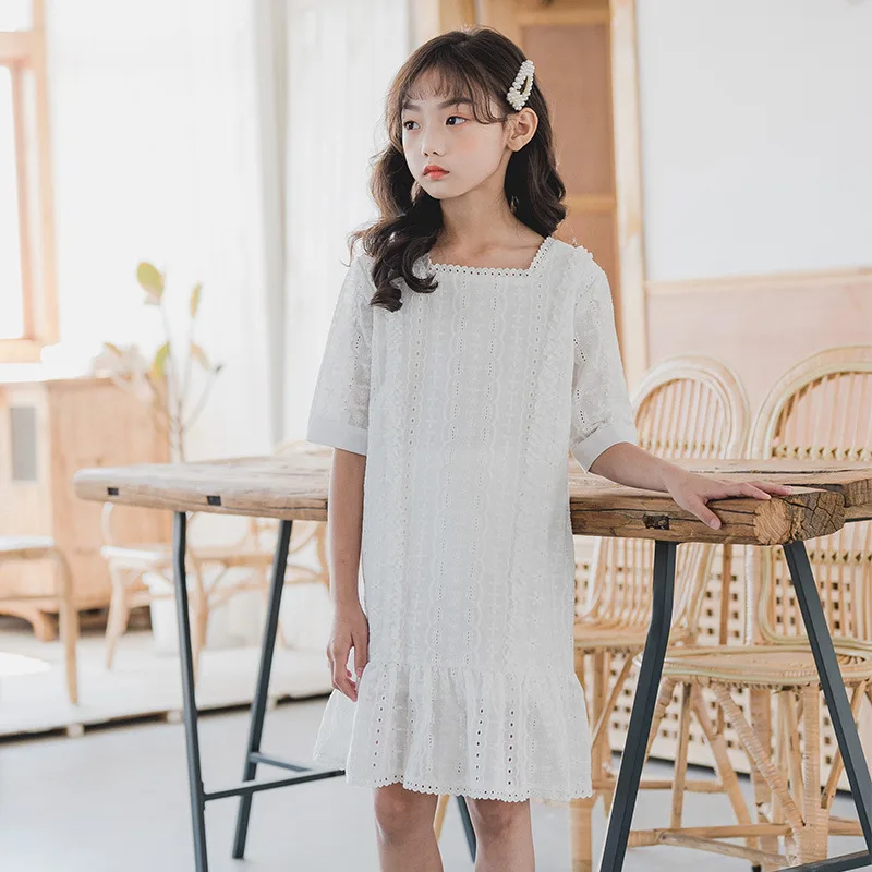 

New Arrival Girls Dresses 2020 Summer Baby Girls Cotton Fashion Hollow-carved Dresses Elegant Princess Dresses for Girls, #8336