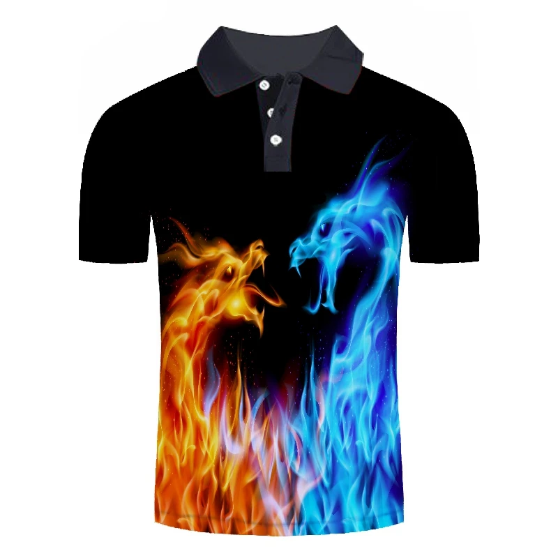 Новинка красная синяя 3D рубашка поло с изображением пламени ледяного огня