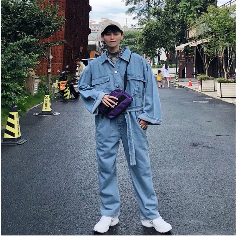Новинка 2020 джинсовый комбинезон оверсайз мужской свободный в стиле хип-хоп с