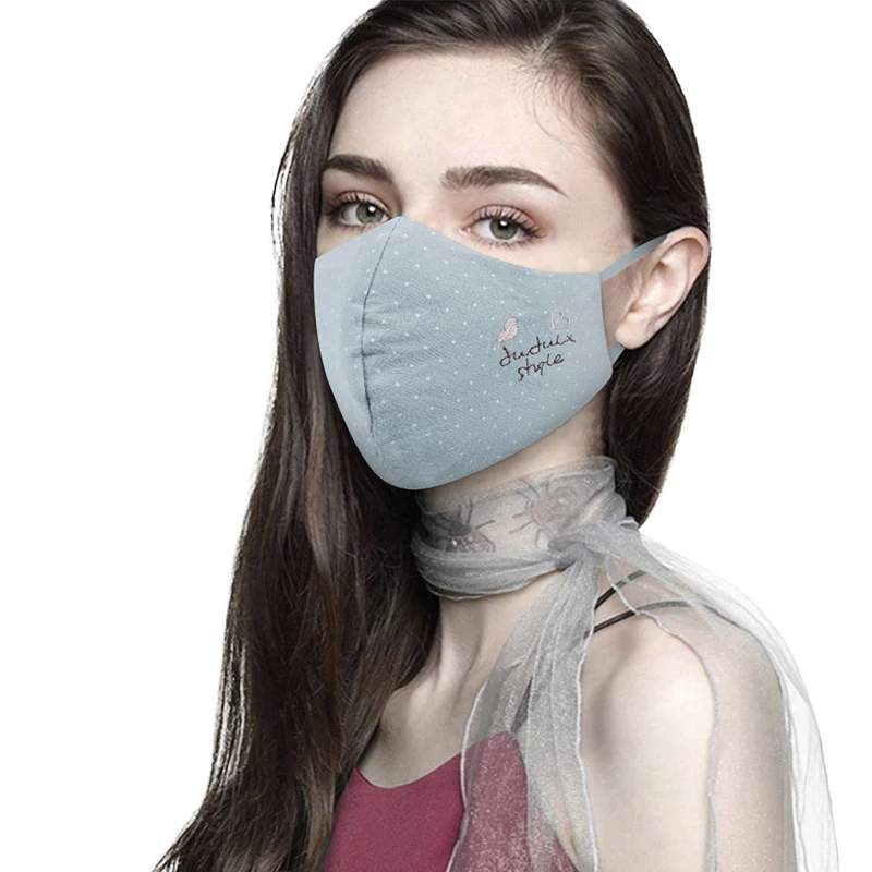 

Warm Adult Women's 3D Heart Letter Printed Adjustable Masks Reusable Dustproof Maske Cotton Facial Mouth Mask Dot Mondkapjes