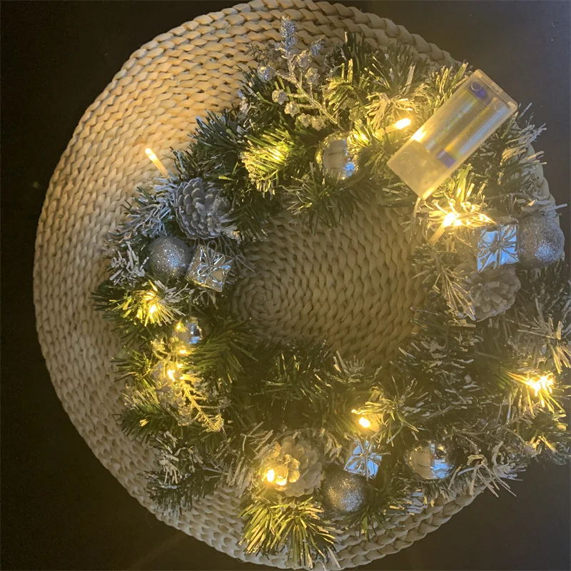 Guirnalda de Navidad con luz LED para puerta delantera, adorno colgante para fiesta en casa, 40CM-2
