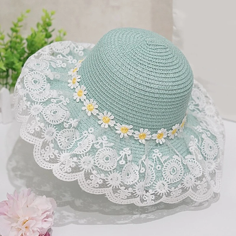 

2021 Baby Girls Lace Sun Hat For Kids New Summer Princess Empty Top Caps Children's Sun Hat Super Large Brim Bucket Hats