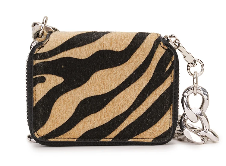 Zebra brown Леопардовый принт зебра искусственный мех серебряная цепь модная женская мини сумка через плечо сумки через плечо и сумки женская сумка - Цвет: Zebra brown