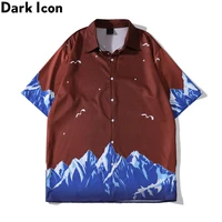 dark icon snow mountain brown hawaii shirts men turn down collar thin material mens shirt 2022 summer