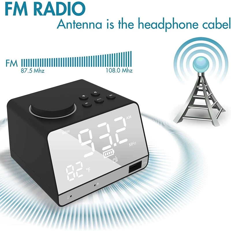 

Bluetooth Speaker Desk LED Alarm Clock Music FM Support AUX TF Card