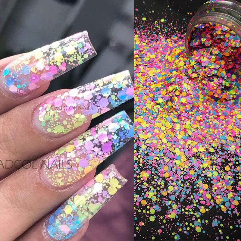 Блестки для дизайна ногтей неоновая форма шестиугольные хлопья ломтики