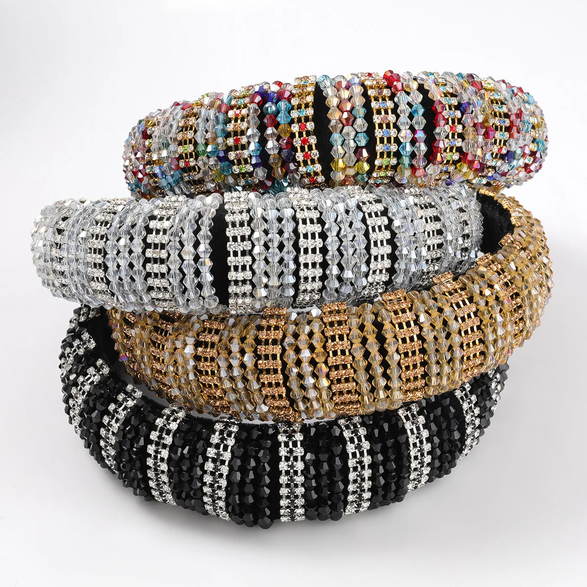 

New Rhinestone Full Crystal Headbands For Women Girls Wide Elastic Hairbands Baroque Diamond Tiara Hair Accessories Headdress