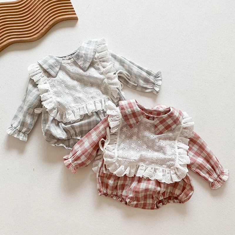 

Korean Baby Boys Girl Rompers Baby Girl Long Sleeves Grid Rompers Spring Autumn Baby Girl Newborn Rompers Clothes