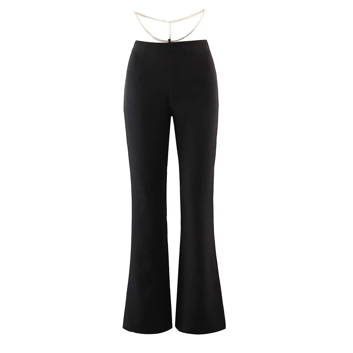 

Женские модные длинные расклешенные брюки Clazzaa с металлической цепочкой на талии, шикарные женские модные брюки в стиле INS для девушек