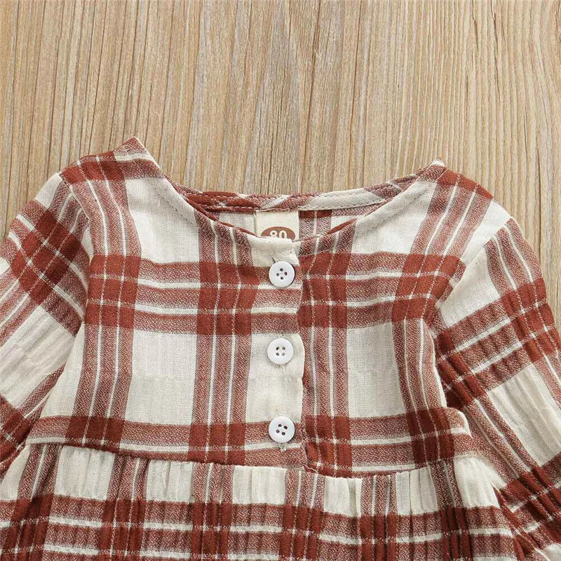 Детское клетчатое платье с длинным рукавом популярное весенне осеннее в стиле