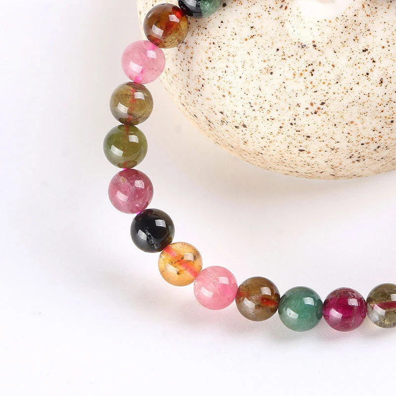 

AA+ 8" Natural Colorful Tourmaline 6-13 mm Round Bead stretch Bracelet