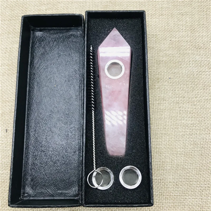 

Natural Pink Rose Quartz Crystal Smoking Pipes with Filters