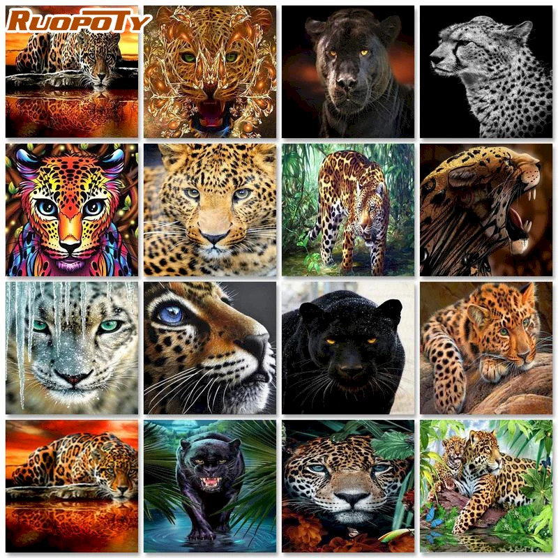 

Алмазная живопись RUOPOTY, леопардовая полноразмерная картина с животными, наборы для вышивки крестиком, Алмазная мозаика, вышивка, искусство, ...
